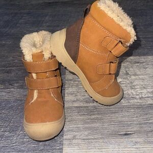 Cat & Jack Toddler Sherpa Winter Boots Brown Velcro Size 8 Winter Outdoorsy